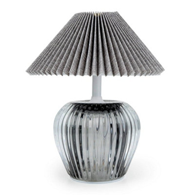 Candlelight Ridged Glass Led Table Lamp With Pleated Shade Smokey Black from B&Q