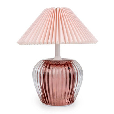Candlelight Ridged Glass Led Table Lamp With Pleated ShadePink from B&Q