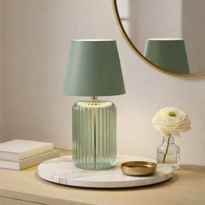 Madison & Mayfair Ridged Glass Led Living Room LampGreen from B&Q