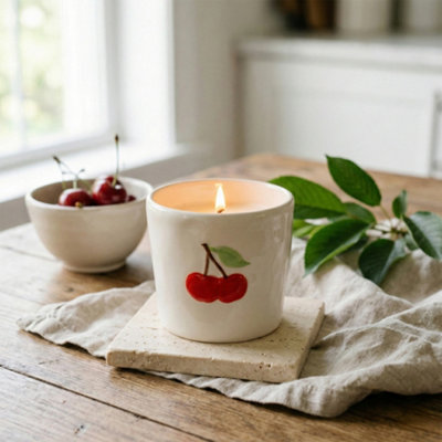Candlelight White & Red Cherry Small Jar Candle from B&Q