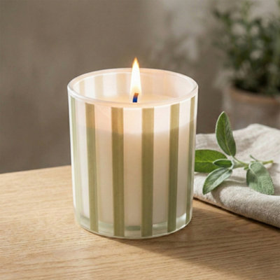 Candlelight Sage Green Stripe Olive & Lemon Small Jar Candle from B&Q