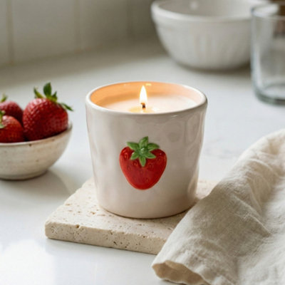 Candlelight White & Red Strawberry Small Jar Candle from B&Q