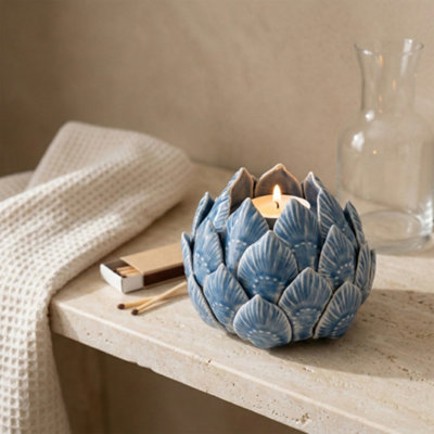 Candlelight Small Blue Artichoke Ceramic Candle Holder from B&Q