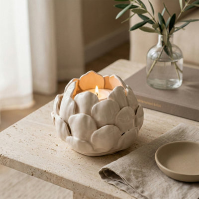 Candlelight Small Cream Artichoke Ceramic Candle Holder from B&Q
