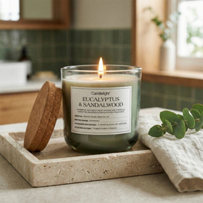 Candlelight Green Cork Lid Eucalyptus & Sandalwood Small Jar Candle from B&Q