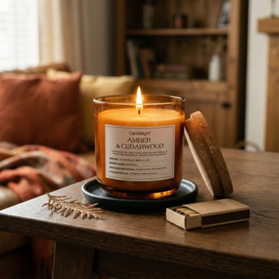 Candlelight Amber Cork Lid Amber & Cedarwood Small Jar Candle from B&Q