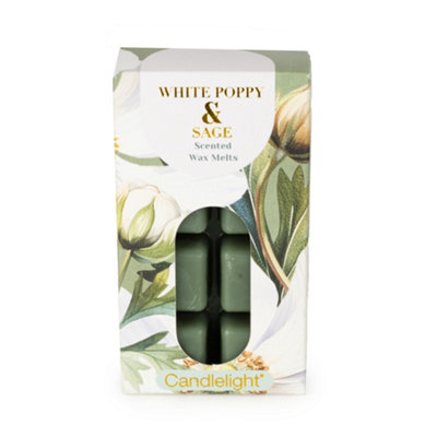 Candlelight Dark Green Floral White Poppy & Sage Small Wax Melt from B&Q