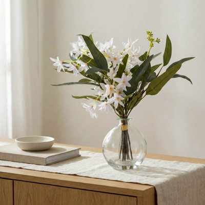 Candlelight White & Green 41Cm Artificial Floral Arrangement In Clear Glass Vase from B&Q