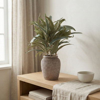 Candlelight Green 43Cm Olive Leaves Pot With Artificial Plant In Grey Textured Cement Pot from B&Q