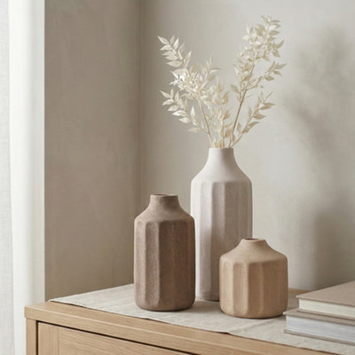 Candlelight Small Natural Ceramic Ridged VaseSet Of 3(H)29Cm (D)9Cm from B&Q