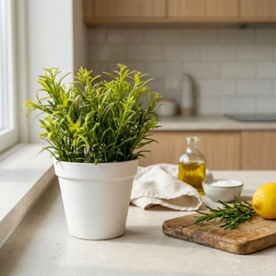 Candlelight Green 21Cm Rosemary Pot With Artificial Plant In White Plastic Pot from B&Q