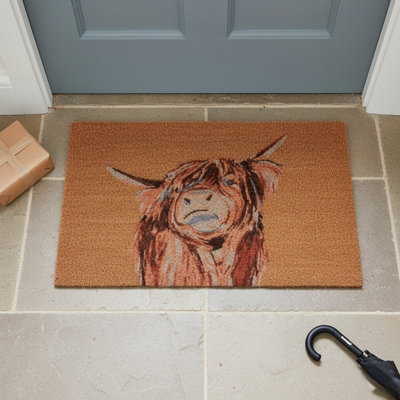 Madison & Mayfair Highland Cow Motif Welcome Doormat from B&Q
