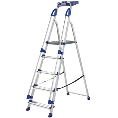Werner  Workstation 5 Tread  Stepladder with Twin Safety Handrails Blue - Image 4