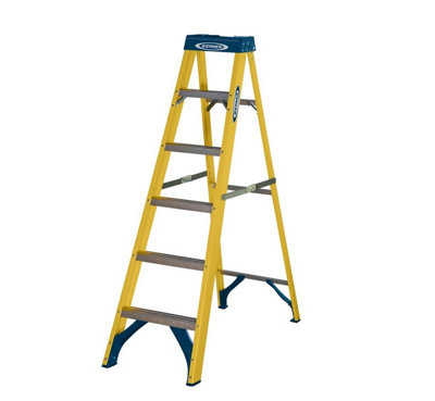 Youngman Fibreglass Step Ladder Electricians Stepladder Heavy-Duty 6 Tread 2.59M En131 from B&Q