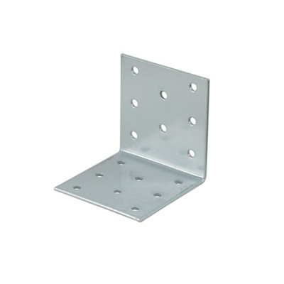 B&Q -  Silver Effect Powder-Coated Steel Perforated Angle Bracket (H)60mm (W)60mm (L)60mm