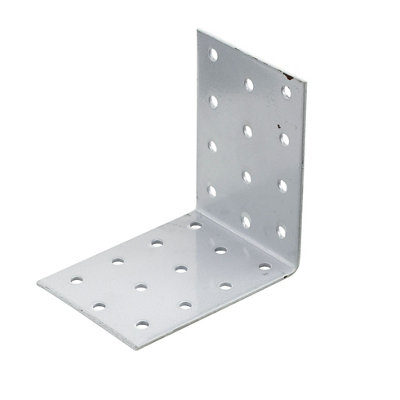 Abru Silver Effect Powder-Coated Steel Perforated Angle Bracket (H)60mm (W)80mm (L)80mm from B&Q