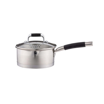 Sauce Pan Stainless Steel Tempered Glass Lid Non Stick Pot Induction Safe 16Cm from B&Q