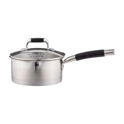 Sauce Pan Stainless Steel Tempered Glass Lid Non Stick Pot Induction Safe 20Cm from B&Q