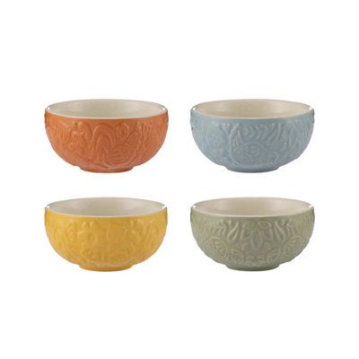 Stoneware Mini Bowls Embossed Floral Hen Dessert Dip Bowls Pinch Pots 200Ml 4Pcs from B&Q