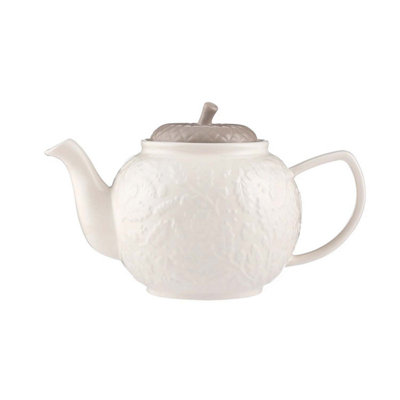 Stoneware Teapot Embossed Acorn Novelty 6Cup Tea Pot 1100Ml Coffee Pot Neutral from B&Q