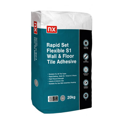 Nx S1 Rapid Set Flexible Grey Wall & Floor Tile Adhesive20Kg from B&Q