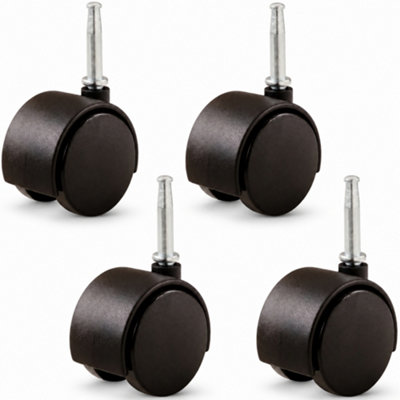 Move It Hooded Swivel Castor Twin Wheels 40mm, Stem Fixing, Furniture Gaming Chair Computer Desk Wheels, Black - 4 Pack