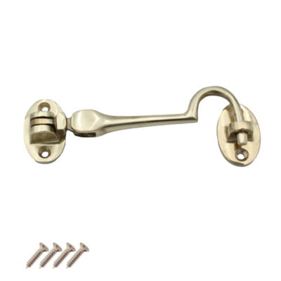 Keypak Polished Brass Cabin Hook (100mm 4 Inch) Hinge Hook & Eye Shed Gate Latch Window LatchIncludes Screws from B&Q