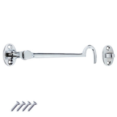 Keypak Chrome Cabin Hook (150mm 6 Inch) Hinge Hook & Eye Shed Gate Latch Window LatchIncludes Screws from B&Q