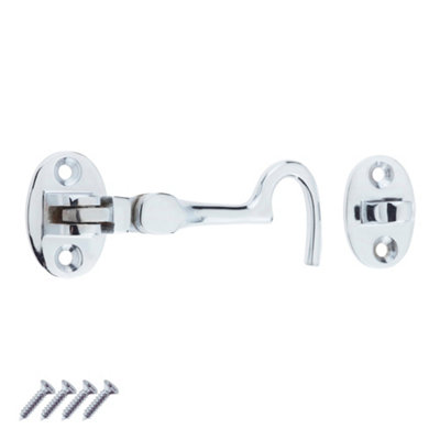Keypak Chrome Cabin Hook (75mm 3 Inch)  Hinge Hook & Eye Shed Gate Latch Window LatchIncludes Screws from B&Q