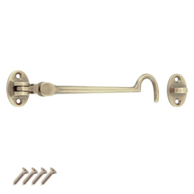 Keypak Polished Brass Cabin Hook (150mm 6 Inch)  Hinge Hook & Eye Shed Gate Latch Window Latch Includes Screws from B&Q