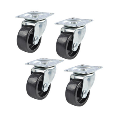 Keypak 30mm Swivel Castors 4 PkBlack Plastic Plate FixingRolls Smoothly On CarpetFor Lightweight Household Furniture from B&Q