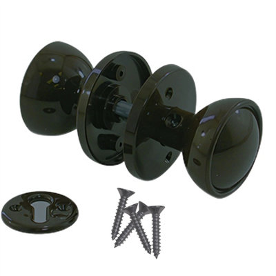 Keypak Plastic Bedroom Door Knob Rim Mortice Latch Black Set Keyhole Escutcheons Door Gate Shed Knob Handle Spindle & Fixings from B&Q