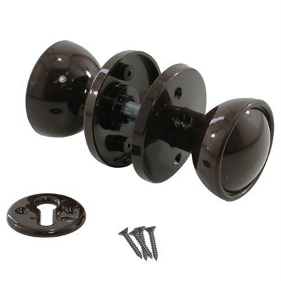 Keypak Plastic Bedroom Door Knob Rim Mortice Latch Brown Set Keyhole Escutcheons Door Gate Shed Knob Handle Spindle & Fixings from B&Q