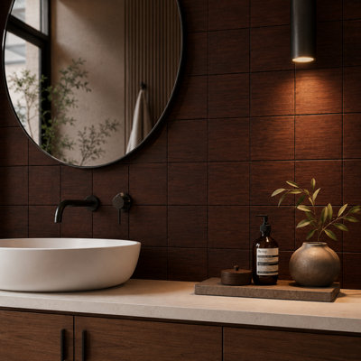  - Bamboo Wood Effect Large Square Mosaic Wall Tiles 300 X 300mm BrownPack Of 5