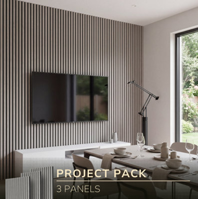 B&Q -  Easy LivingAlder Grey Acoustic Slat Wall Panels3 Panel PackCovers Up To 4.32M²