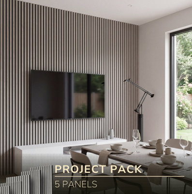 B&Q -  Easy LivingAlder GreyAcoustic Slat Wall Panels5 Panel PackCovers Up To 7.2M²