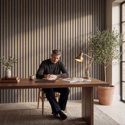 Kraus Luxury PremiumAlder Grey Wider Slat Acoustic Wall PanelSingle Panel240Cm X 60CmCovers 1.44M² from B&Q