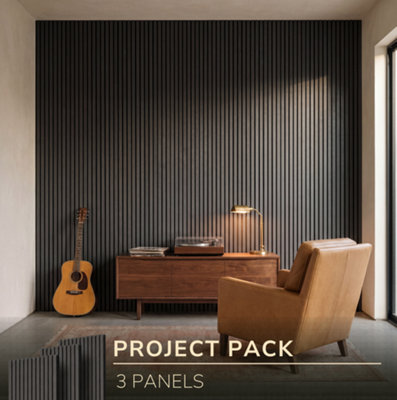 B&Q -  Easy LivingSlate Grey Acoustic Slat Wall Panels3 Panel PackCovers Up To 4.32M²
