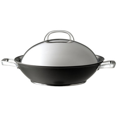 Circulon Infinite Black Round Stainless Steel Induction Suitable Dishwasher Safe Covered Wok Pan 36Cm from B&Q