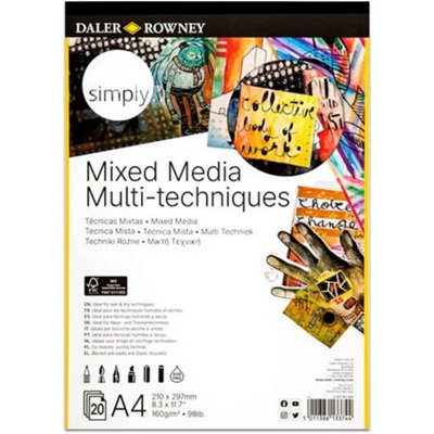 Accessotech Daler Rowney A4 Portrait Sketchbook Simply Mixed Media Pad 160Gsm 30 Sheets Acid Free Drawing Paper from B&Q