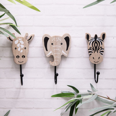 Annibells 3 Animal Safari Children's Wooden Wall Hooks  (17712) from B&Q