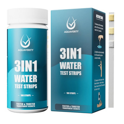 Aquaverity 3 In 1 Pool & Hot Tub Test Strips, Pack Of 100 For Testing Total Alkalinity, Free Chlorine And Ph 3In B&Q