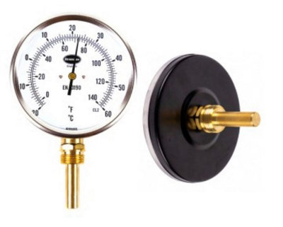 Unbranded 100mm Dial Bottom Entry Thermometer 0/120C&f Direct Mounting 50mm Brass Pocket 32/621/0 from B&Q