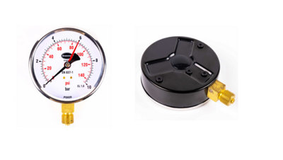 Unbranded 100mm Dial Bottom Entry Pressure Gauge 0/10 Bar & Psi Loose Reduced Pointer 3/8" Bsp 34/655/0 from B&Q