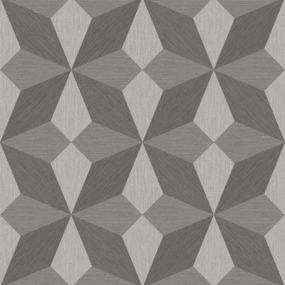 Fine Décor Linear Diamond Geometric Wallpaper Metallic Grey Vintage Retro Paste Wall Vinyl from B&Q
