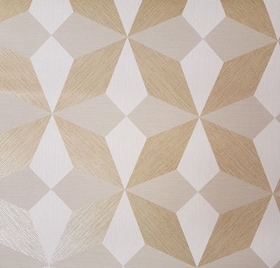 Fine Décor Linear Diamond Geometric Wallpaper Metallic Gold Beige Retro Paste Wall Vinyl from B&Q