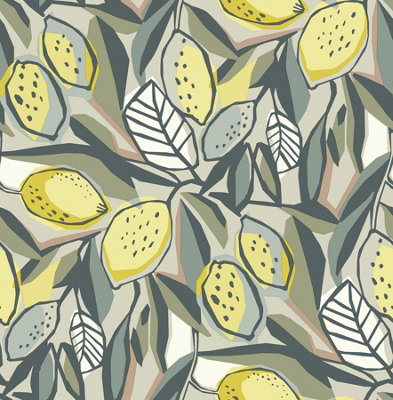 B&Q -  Coloroll Citronelle Taupe Yellow Luxury Wallpaper