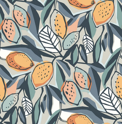 B&Q -  Coloroll Citronelle Grey Tangerine Luxury Wallpaper