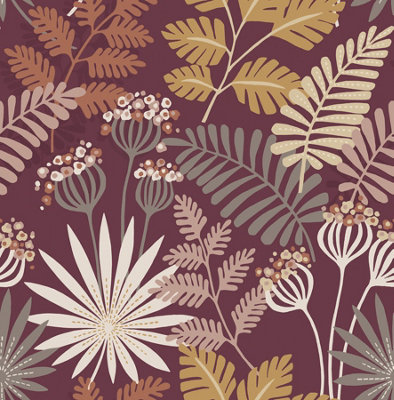 B&Q -  Coloroll Lunara Merlot Luxury Wallpaper