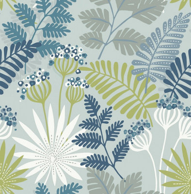 B&Q -  Coloroll Lunara Sky Blue Luxury Wallpaper